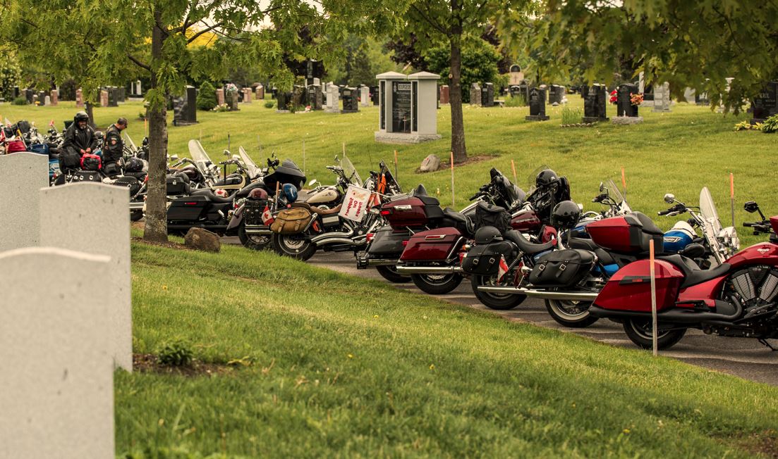 Motorcycle vested veterans at the NMC